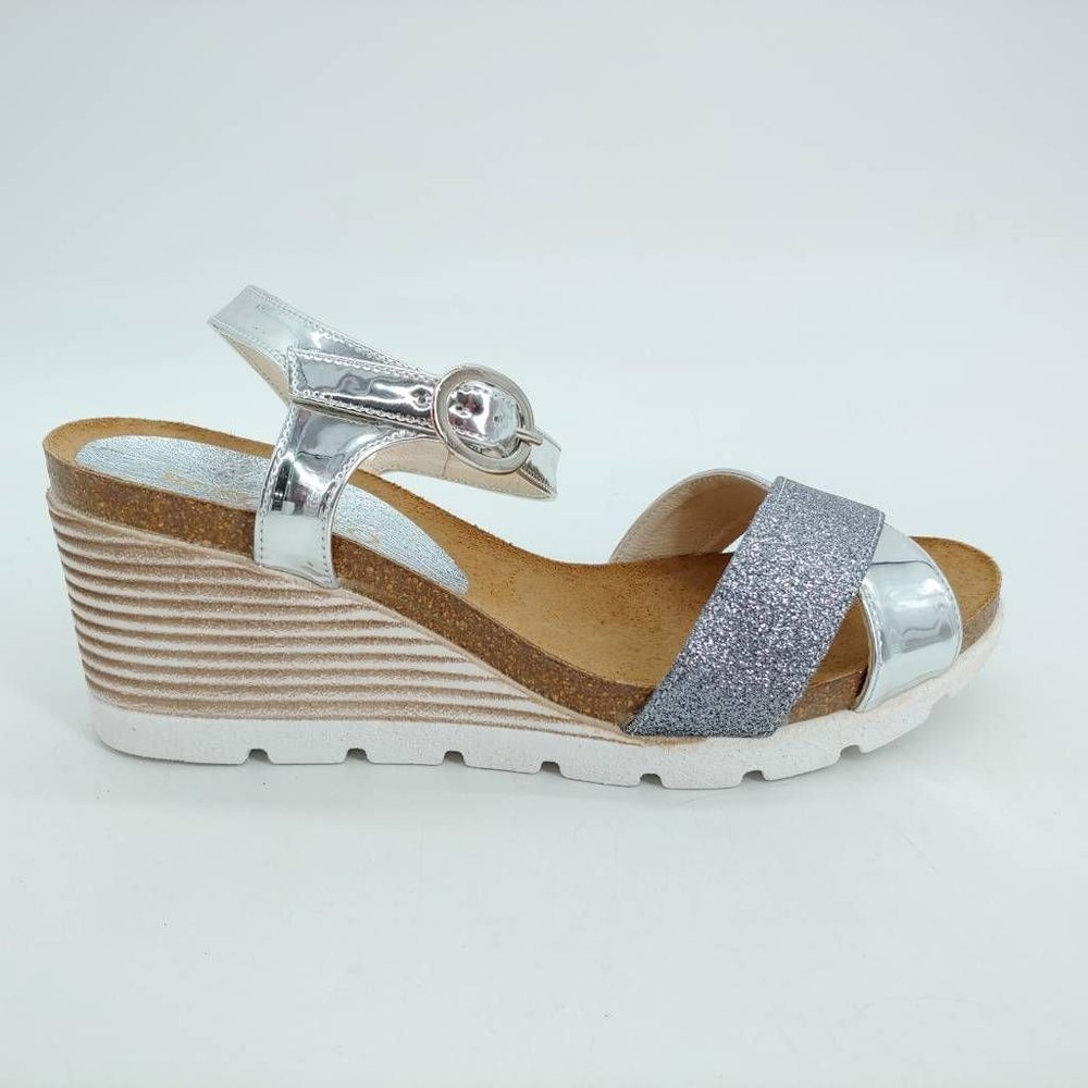 Bosccolo Womens Brocate Platform Wedge Heels Shoes‎ Metallic Leather Eur 38